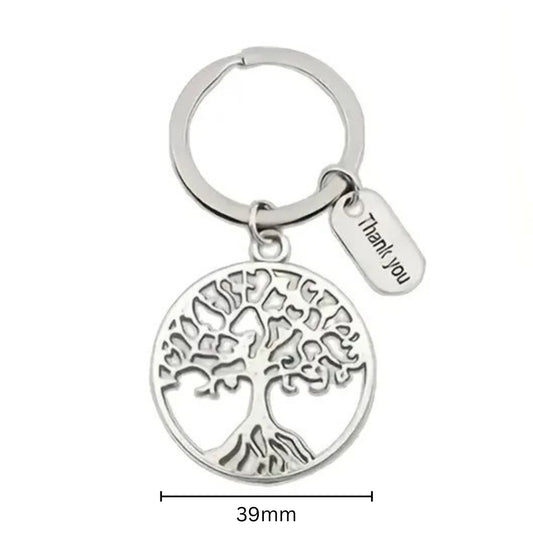 Tree Of Life Thank You Charm Engraved Keychain Silver Metal Spiritual Keyring Gift For Friend Mother Aunt Daughter Niece Grandma For Birthday Special Occasion