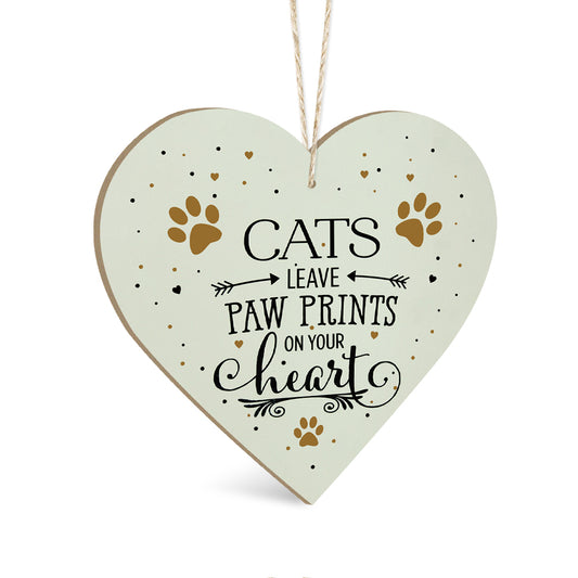 Cats Leave Pawprints On Your Heart Wooden Heart Sign Plaque Ornament Gift Keepsake