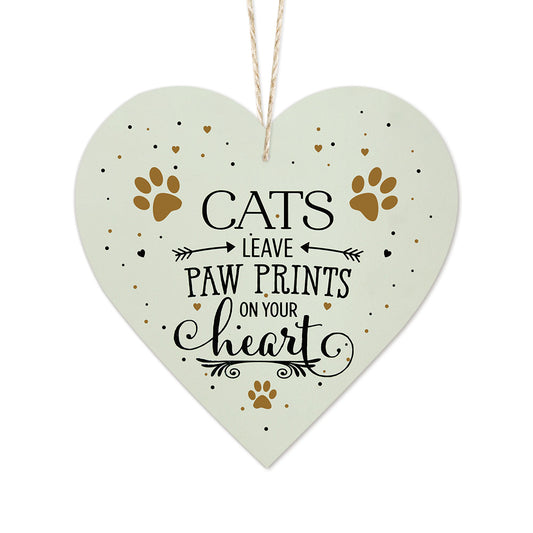 Cats Leave Pawprints On Your Heart Wooden Heart Sign Plaque Ornament Gift Keepsake