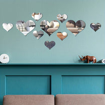 10pcs Heart Shape Mirror Wall Stickers Removable Decal Mural Home Room Decor