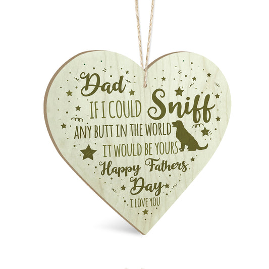 Dog Dad Happy Father's Day Wooden Heart Sign Plaque Ornament Gift Keepsake