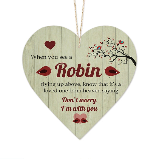 Robin Commemorative Decoration Wooden Heart Sign Plaque Keepsake Ornament