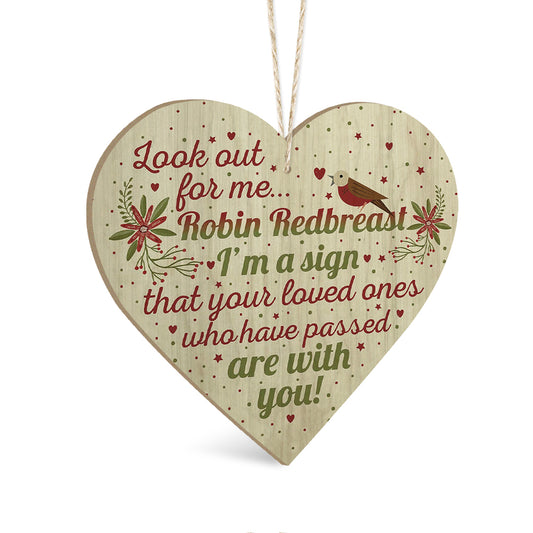 Robin Look Out For Me Decoration Wooden Heart Sign Plaque Keepsake Ornament