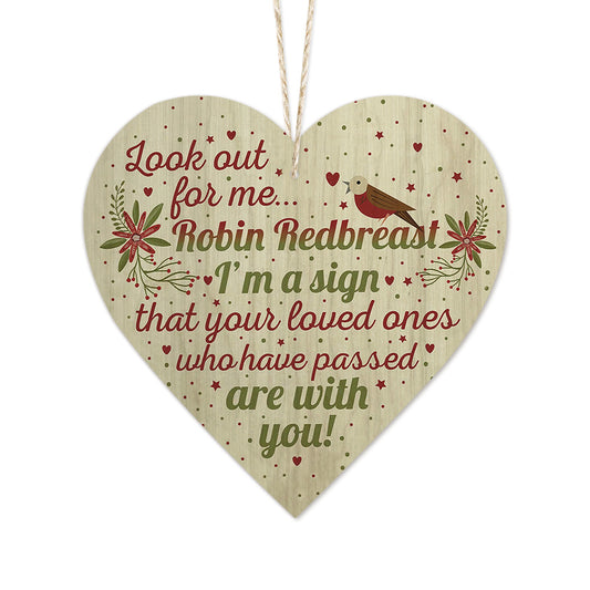 Robin Look Out For Me Decoration Wooden Heart Sign Plaque Keepsake Ornament