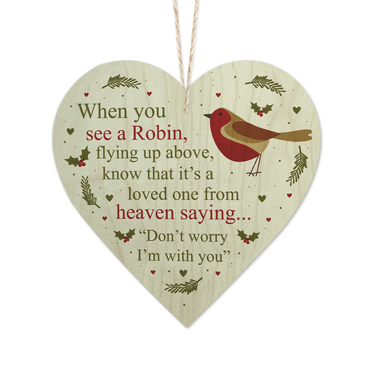 Robin Loved One From Heaven Decoration Wooden Heart Sign Plaque Keepsake Ornament