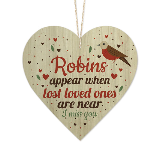 Robin Lost Loved Ones Are Near Decoration Wooden Heart Sign Plaque Keepsake Ornament
