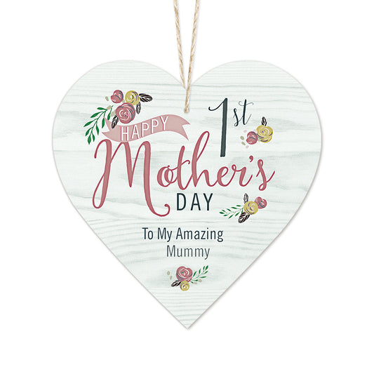 Happy 1st Mother's Day Wooden Heart Sign Plaque Ornament Gift Keepsake