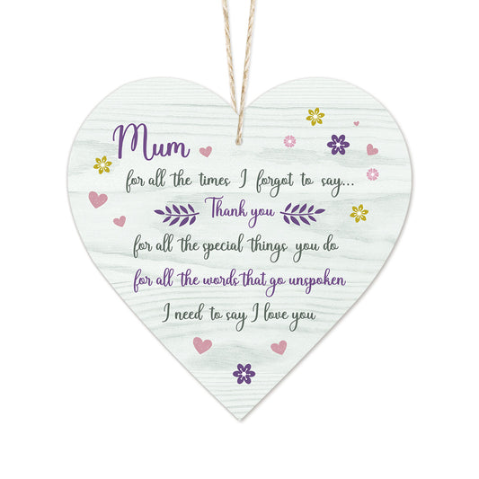 Mum I Need To Say Thank You Wooden Heart Sign Plaque Ornament Gift Keepsake