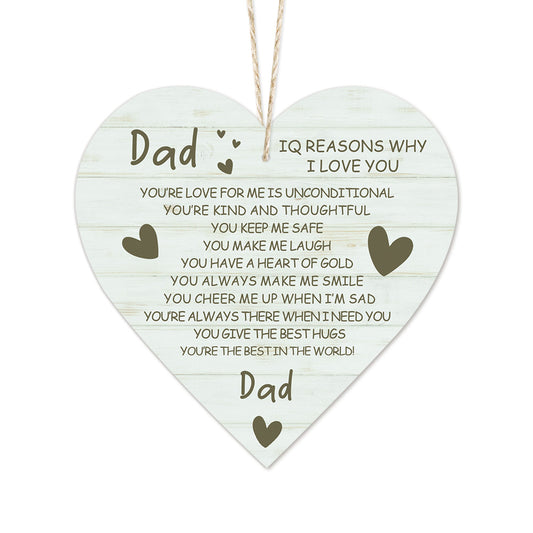 Dad IQ Reasons Why I Love You Wooden Heart Sign Plaque Ornament Gift Keepsake