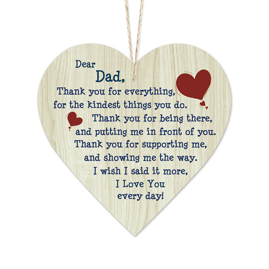 Dear Dad Thank You For Everything Wooden Heart Sign Plaque Ornament Gift Keepsake