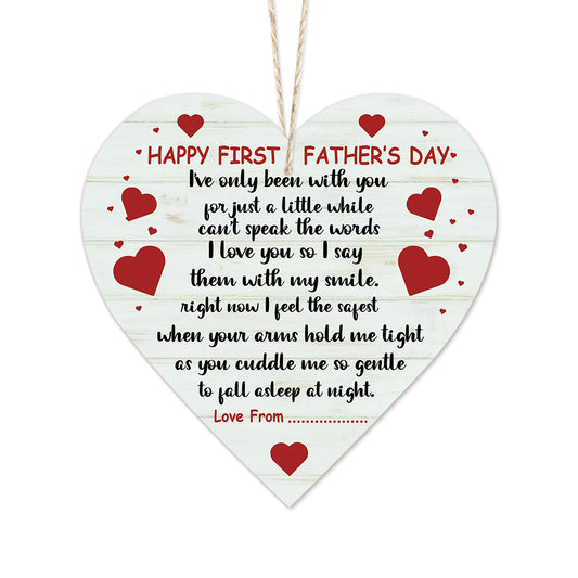 Happy First Father's Day Wooden Heart Sign Plaque Ornament Gift Keepsake