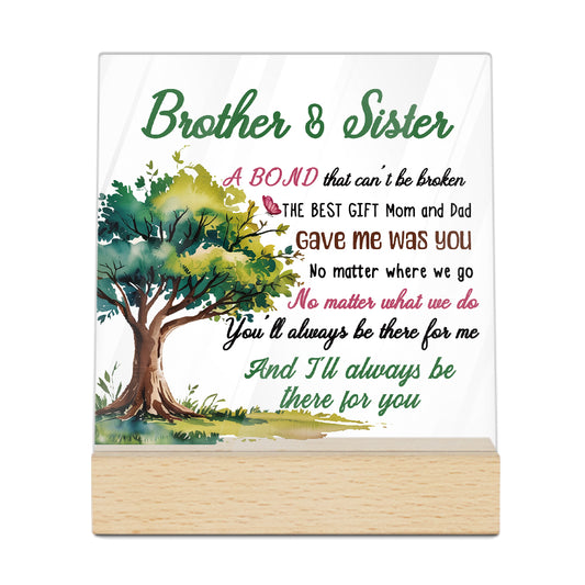 Brother & Sister Bond Acrylic Plaque On Wooden Stand Free-Standing Sign Gift Keepsake For Brother Sister Sibling For Birthday Special Occasion