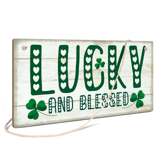 Lucky And Bless Shamrock Wooden Rectangular Hanging Sign Plaque Ornament Gift Keepsake