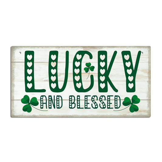 Lucky And Bless Shamrock Wooden Rectangular Hanging Sign Plaque Ornament Gift Keepsake