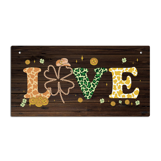 Love Lucky Clover Wooden Rectangular Hanging Sign Plaque Ornament Gift Keepsake
