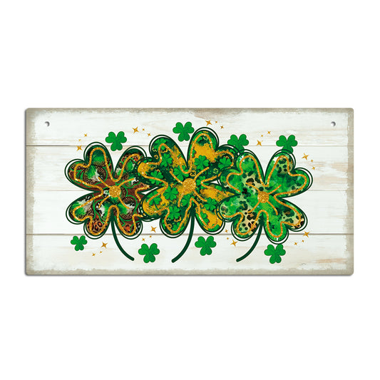 Lucky Trio Clover Patch Wooden Rectangular Hanging Sign Plaque Ornament Gift Keepsake