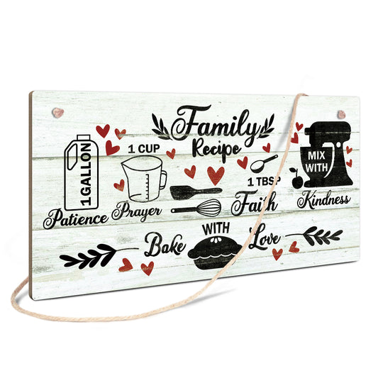 Family Recipe Bake With Love Wooden Rectangular Hanging Sign Plaque Ornament Gift Keepsake
