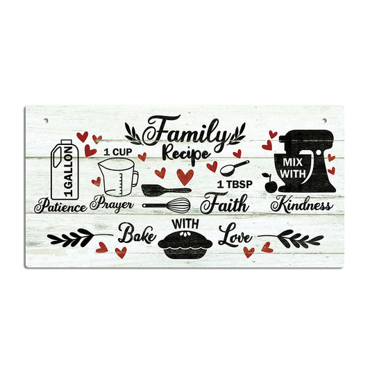 Family Recipe Bake With Love Wooden Rectangular Hanging Sign Plaque Ornament Gift Keepsake