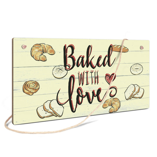 Baked With Love Wooden Rectangular Hanging Sign Plaque Ornament Gift Keepsake