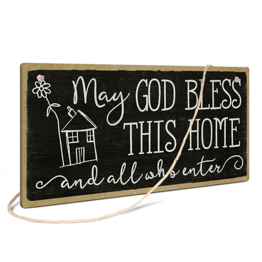 May God Bless This Home Wooden Rectangular Hanging Sign Plaque Ornament Gift Keepsake