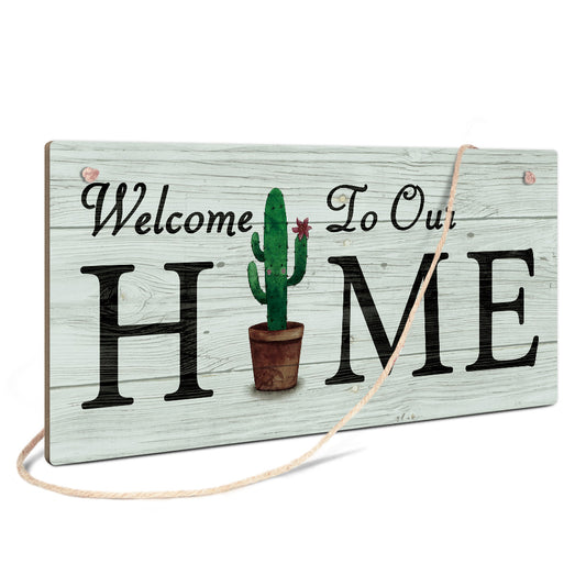 Welcome To Our Home Cactus Wooden Rectangular Hanging Sign Plaque Ornament Gift Keepsake