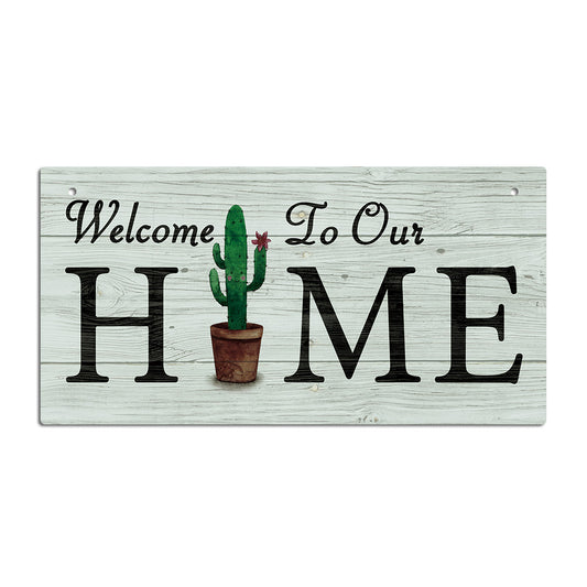 Welcome To Our Home Cactus Wooden Rectangular Hanging Sign Plaque Ornament Gift Keepsake