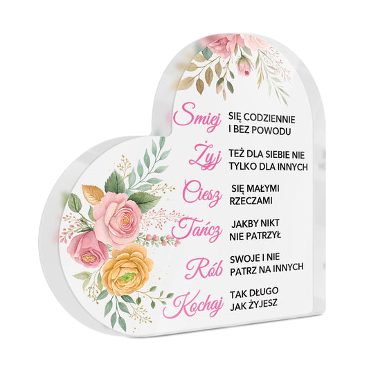 Polish Śmiej Żyj Ciesz Tańcz Rób Kochaj Acrylic Plaque Block Free-Standing Sign Gift Keepsake For Friends Family For Birthday Special Occasion