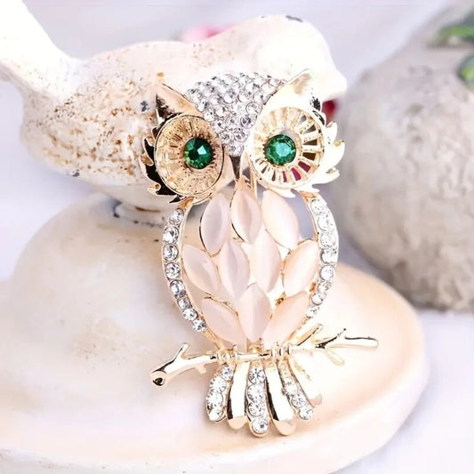 Stunning Gold Owl Opal Brooch Elegant Inlaid Rhinestone Animal Lapel Pin For Women Blouse Dress Coat Scarf Brooch