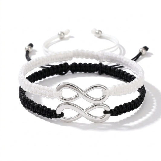Infinity Symbol Yin Yang Black White Braided Rope Bracelet Gift Set For Friends Girlfriend Boyfriend Partner Couples For Birthday Anniversary Valentine's Day