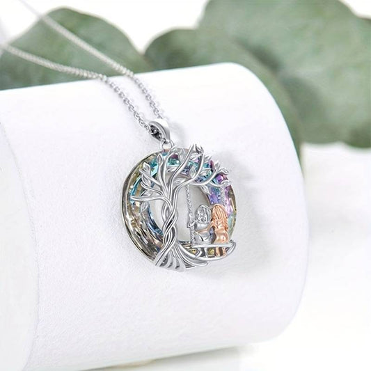 Sisters Friends on the Swing Hanging Pendant Necklace With Tree Of Life