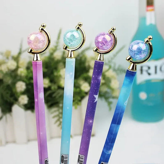 4pcs of Dreamy Starry Glass Planet Gel Pens Magical Stationary School Office