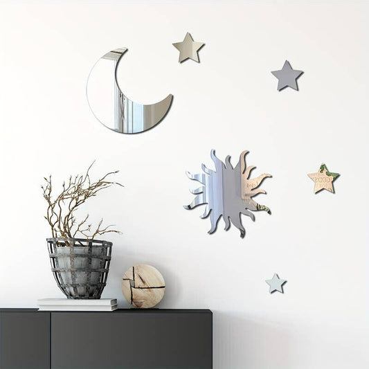 6pcs Set Star & Moon Mirror Wall Stickers Removable Decal Mural Home Room Decor