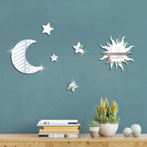 6pcs Set Star & Moon Mirror Wall Stickers Removable Decal Mural Home Room Decor