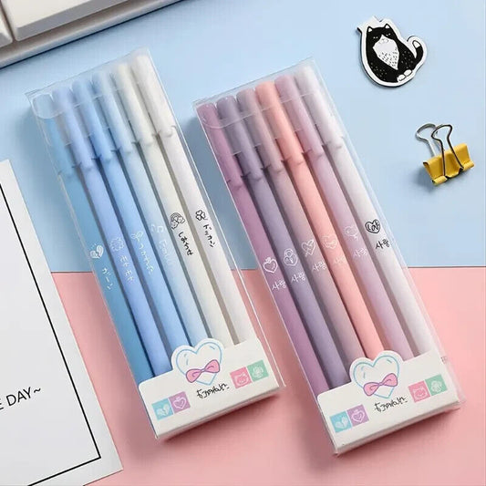 6pcs Purple Pink White Colour Fine Point 0.5mm Press Gel Pens Stationary Pens