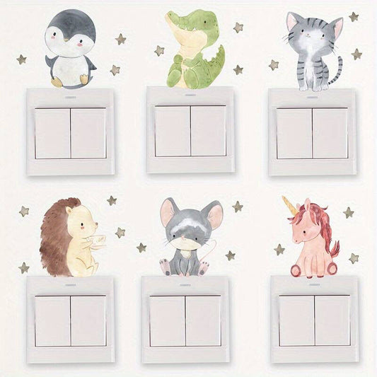 6pcs Animal Wall Decals Self Adhesive PVC Animal Stickers Kids Bedroom Nursery