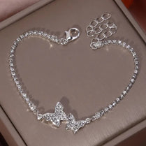 925 Silver Plated Bracelet Double Butterfly Rhinestone Adjustable Bracelet