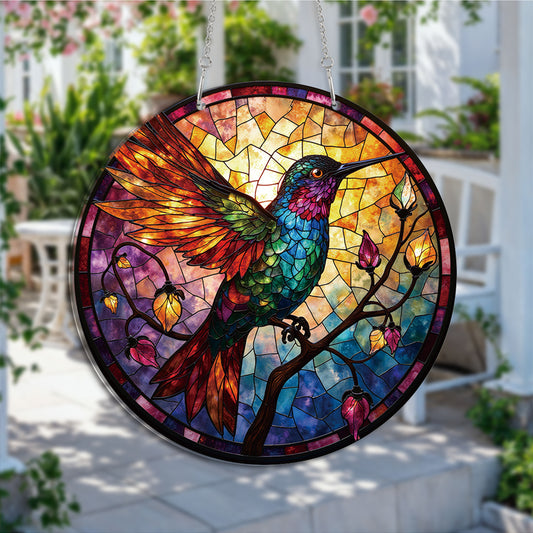 Colourful Mockingbird Round Acrylic Multi-Coloured Hanging Ornament Indoor/Outdoor Garden Window Conservatory Plaque Ready To Hang Sunlight Decor