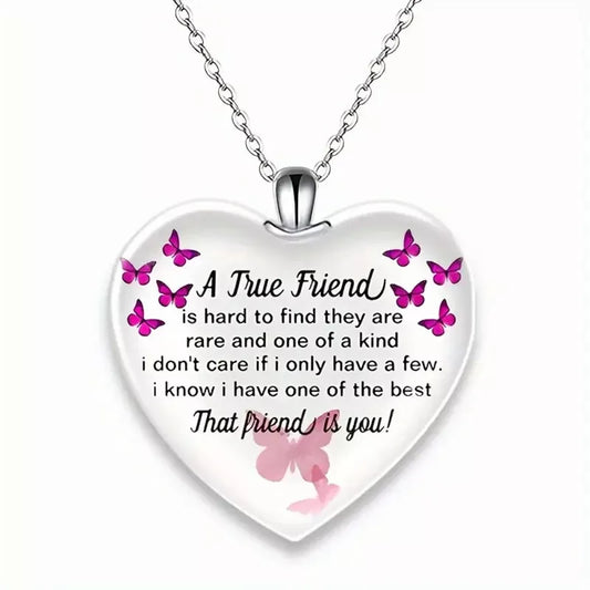 A True Friend Best Friends Necklace Heart-Shaped Pendant Butterfly Theme Gift