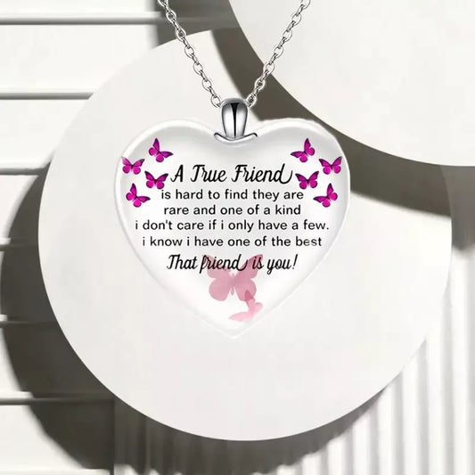 A True Friend Best Friends Necklace Heart-Shaped Pendant Butterfly Theme Gift