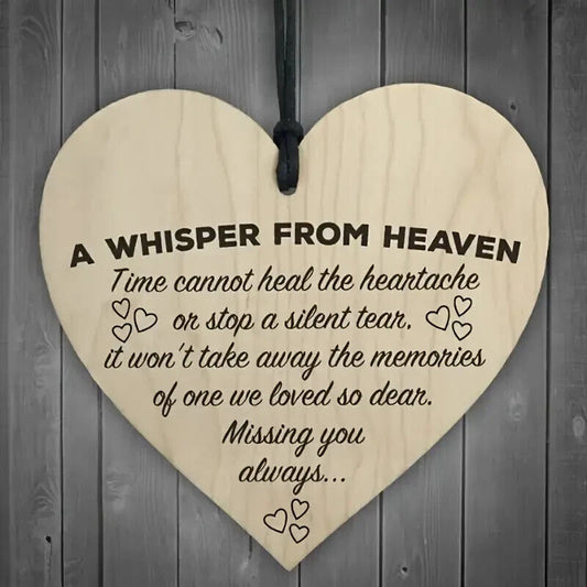 A Whisper From Heaven Wooden Hanging Heart Memorial Shabby Chic Sign Plaque Ornament