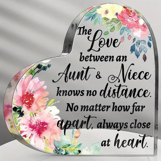 Aunt & Niece Love Heart-Shaped Block Acrylic Plaque Birthday Gift