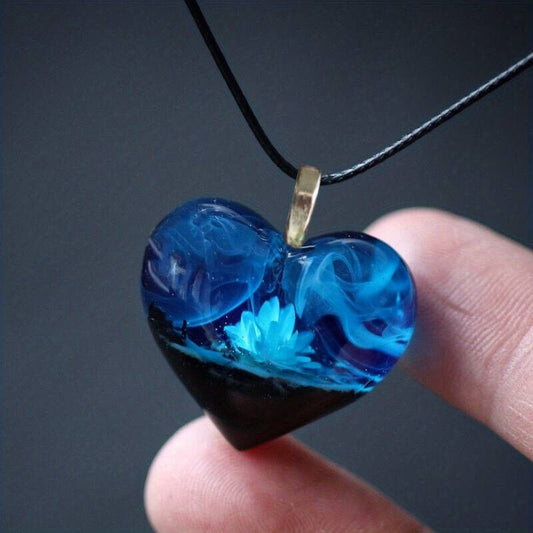 Heart Shaped Pendant Natural Scenery Of Aurora Rope Chain Necklace