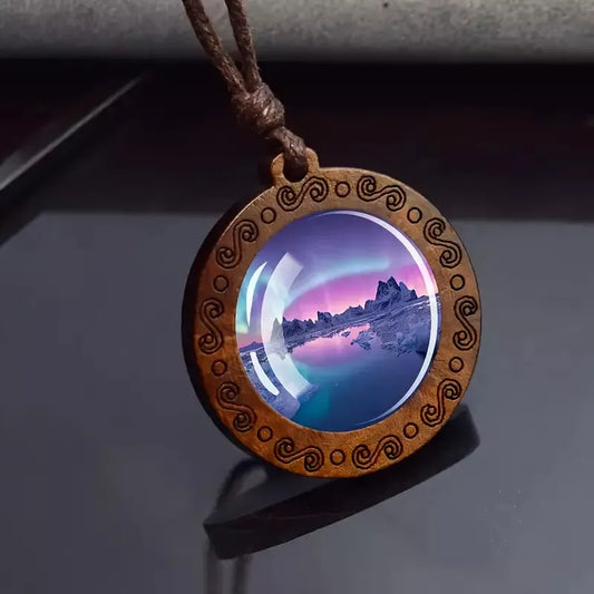 Boho Chic Aurora Vintage Wooden Pendant Necklace Men's Women's Jewellery