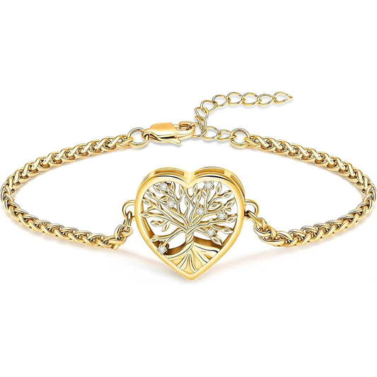 Tree Of Life Heart Crystal Ashes Bracelet Memorial Ashes Locket Cremation Urn Keepsake in Stainless Steel Gift For Loss Of Loved One Bereavement Sympathy Remembrance