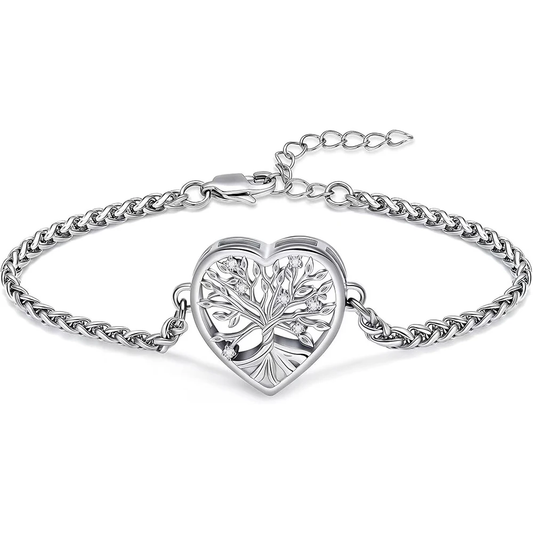 Tree Of Life Heart Crystal Ashes Bracelet Memorial Ashes Locket Cremation Urn Keepsake in Stainless Steel Gift For Loss Of Loved One Bereavement Sympathy Remembrance