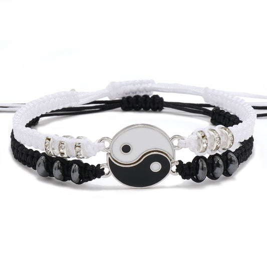 Beaded Best Friend Couples Matching Yin Yang Adjustable Cord Bracelets For Best Friends Couples Partners Boyfriend Girlfriend For Birthday Anniversary Valentine's Day