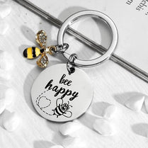 Bee Happy Keychain Bee Lovers Gift Present Metal Keyring