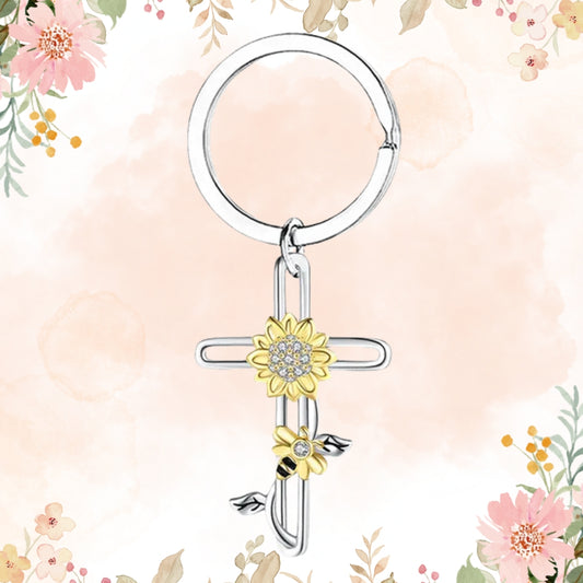 Bee Honey Chic Sunflower Cross Rhinestone Keyring Bee Lovers Metal Keychainc Gift For Friend Mother Aunt Daughter Niece Grandma For Birthday Special Occasion
