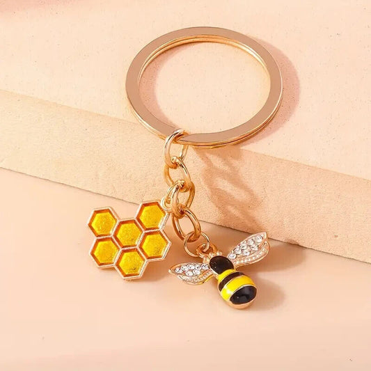 Bee Honey Rhinestone Keyring Bee Lovers Metal Keychain