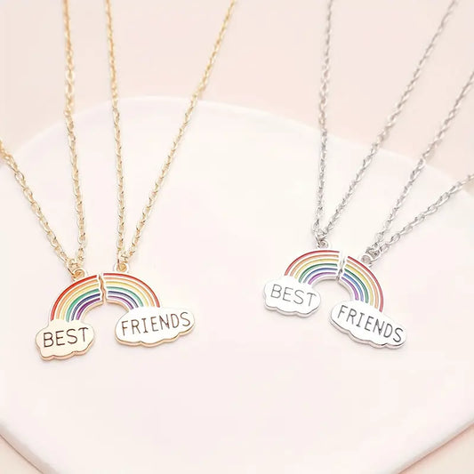 Best Friends Pendant Necklaces Set of 2 Rainbow Cloud Splicing Charms, Cute Celestial-Themed Jewellery